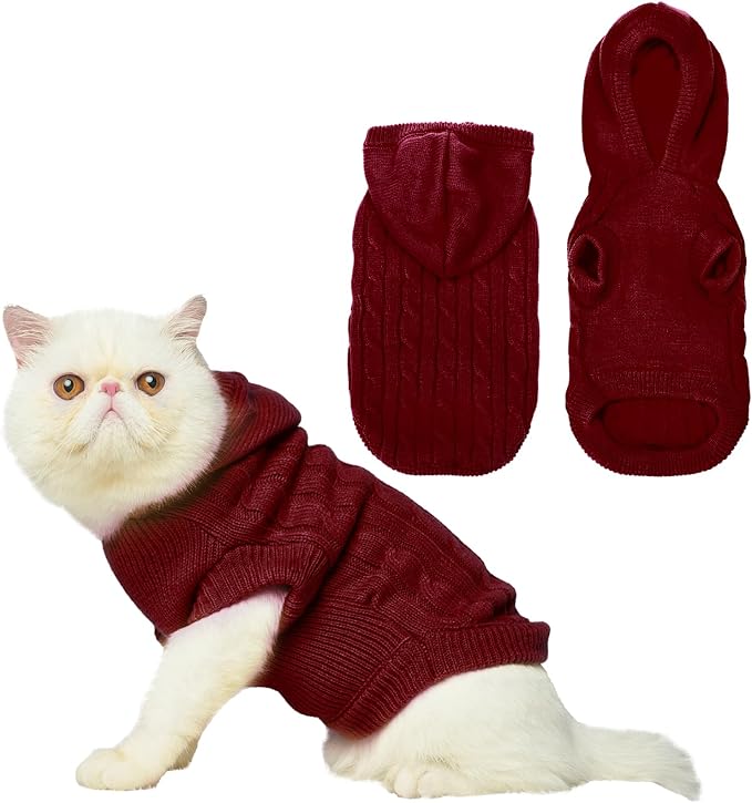 PUPTECK Winter Dog Cat Sweater Coat - Soft Cold Weather Clothes Knitwear for Kitties & Small Dogs Indoor Outdoor Walking Warm, Knitted Classic for Doggies Kitties Girls Boys, Dark Red L