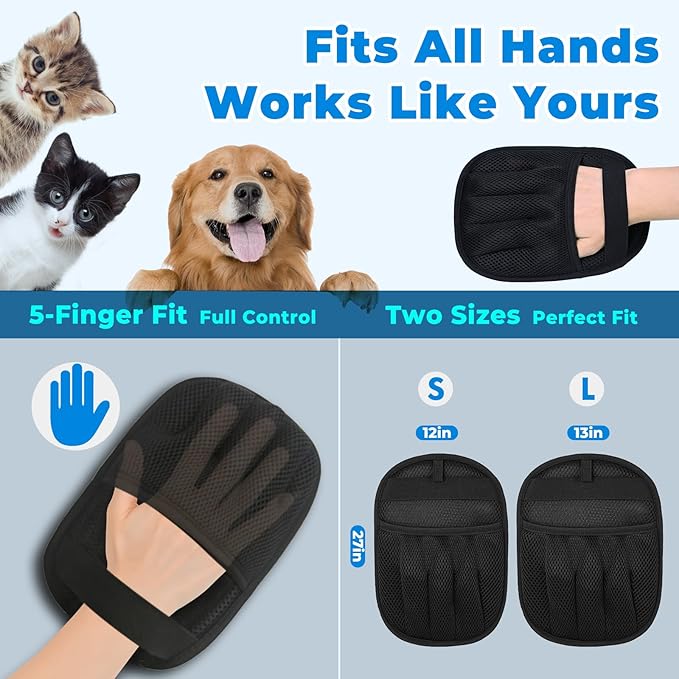 GRENTY Pet Hair Removal Gloves Kit for Dogs & Cats, 2025 Newly Upgraded Five-Finger Electrostatic Pet Hair Gloves, Reusable Pet Hair Remover Tools for Clothing, Carpet, Couch, Car Seat