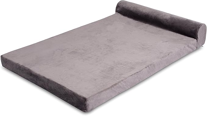 Internet's Best Memory Foam Lounger Pet Bed - Large - 48 x 30 Inch - Ultra Soft Plush Pet Bed - Headrest Pillow Top - Gray