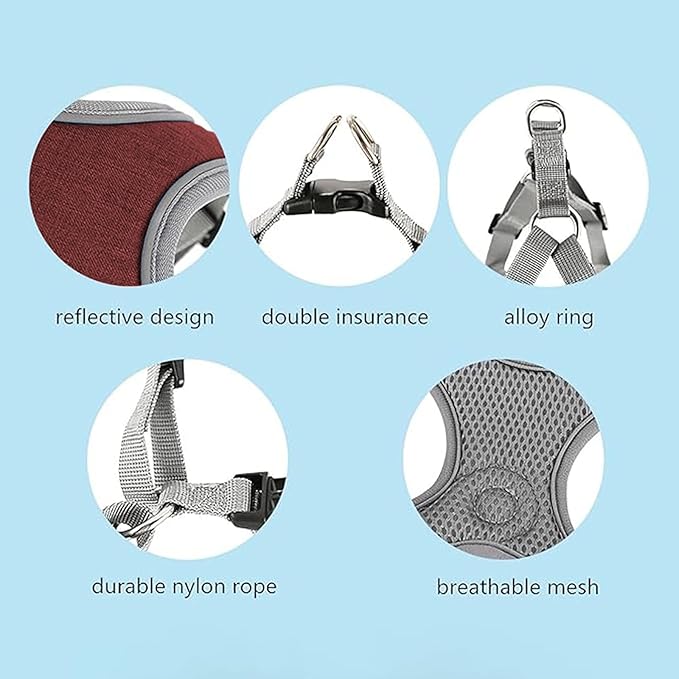 Dog Harness with Leash, Soft Adjustable Step in Reflective Strips Collars Harness Vest for Small Medium Dogs Training and Running (M, Christmas Red)