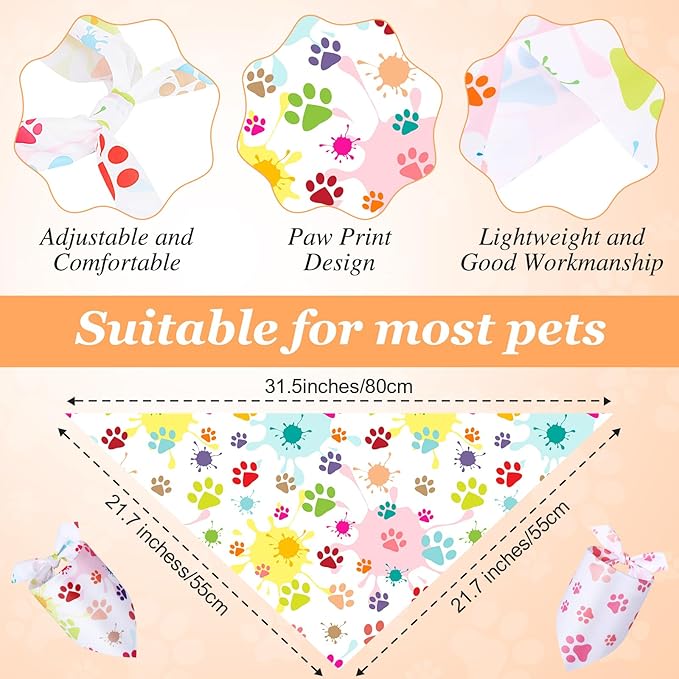Abbylike 100 Pcs Paw Print Dog Bandanas Bulk Soft Triangle Kerchief Bibs Scarf Set for Pets Dogs Walking Photo Props Pets Shops Adoption Events Party Costume (31.5 x 21.7 x 21.7 Inch)