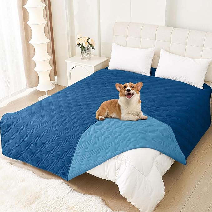 hyha Waterproof Dog Blanket, Reversible Pet Bed Blanket, Soft Sofa Couch Cover for Dogs Washable, Waterproof Pet Couch Covers for Sofa Puppy Cats Furniture Protector(82"x102", Navy Blue/Blue)