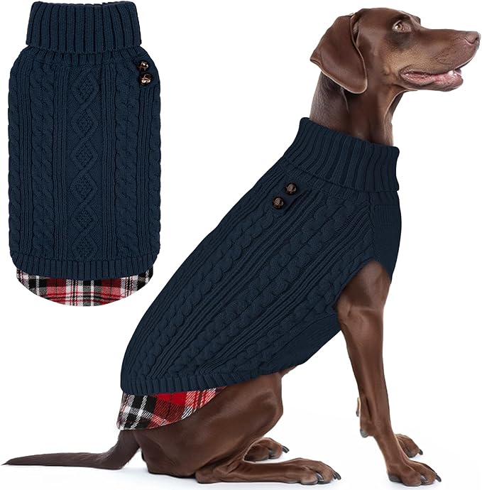 KYEESE Dog Sweater Warm Turtleneck Medium Dogs Sweater with Gingham Patchwork Comfy Pet Coat for Fall Winter Cold Weather Soft Pullover Dog Sweaters for Medium Dogs Boy