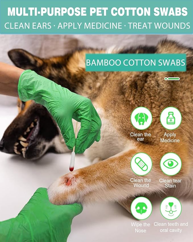 Dog Ear Cleaning, 500 Count – 4.72 Inch Bamboo Cotton Swabs with Large Lint-Free Absorbent Tips for Medium Dogs, Wax Removal & Grooming, Eco-Friendly, Resealable Pouch