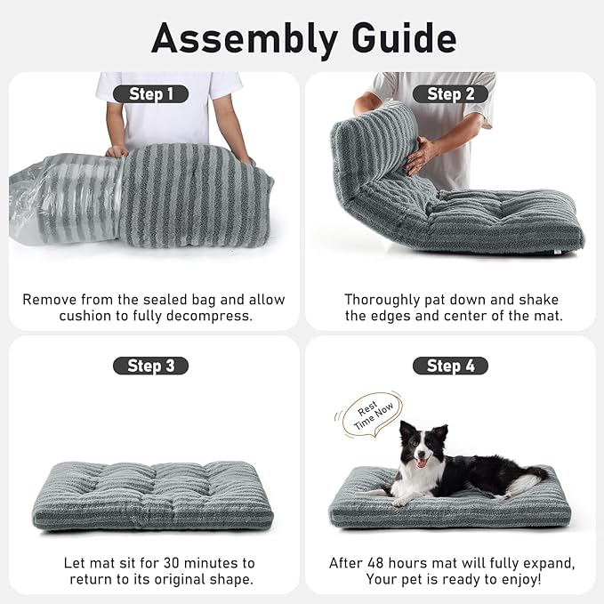 FURTIME Washable Dog Bed Large Sized Dogs, Deluxe Dog Crate Beds Comfy Fluffy Kennel Pad Anti-Slip Pet Sleeping Mat, Machine Washable Dogs Pillow, 35"x23"x3.5", White