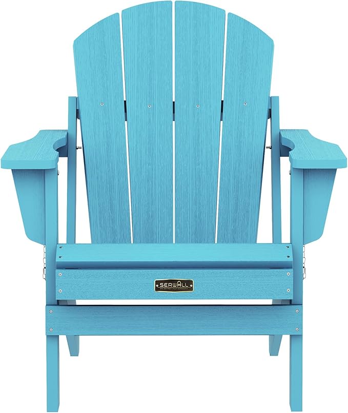 SERWALL Foldable Adirondack Chair Set of 4 for Patio Garden Outdoors- Aruba Blue