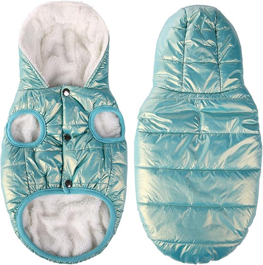 SAWMONG Dog Fleece Hoodie, Windproof Waterproof Dog Coat Fleece & Cotton Lined Warm Dogs Jacket for Small Medium Large
