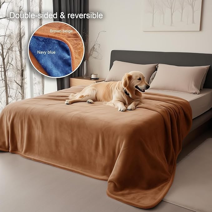 Queen Size Waterproof Blanket – Stain-Proof, Spill-Proof Flannel Blanket for Bed, Couch, Kids & Pets Protection, Reversible Splash-Proof Design (Velvet Brown & Twilight Blue, 80x90)