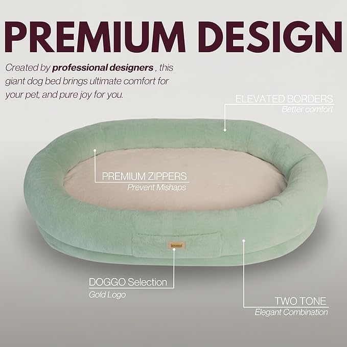 Human Dog Bed for Adults & Pets – Extra Large Cozy Lounger with Ultra-Soft Plush Fabric, Premium Egg Crate Foam & Removable Washable Cover – Oversized Pet Bed for Relaxation & Bonding (Green & Beige)