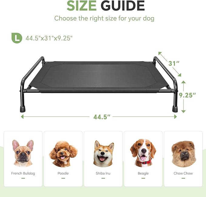 Dog Beds Large Sized Dog, Elevated Dogs Bed for Large Dogs, Portable Cooling Pet Cot with Breathable & Waterproof Mesh, Indoor & Outdoor Raised Pet Hammock Bed, Black