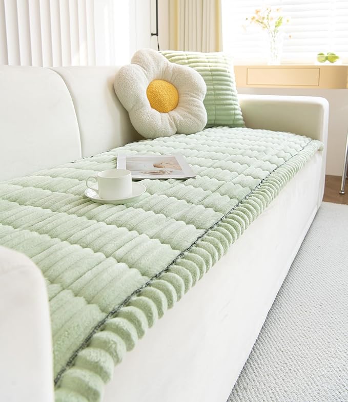 Faux Fur Plush Dog Couch Cover 3D Stripe Fuzzy Sofa Cover Non-Slip Fluffy Dog Bed Cover Pet Blanket Sofa Couch Furniture Protector for Puppy Large Dog Cat (Green,24"x59")