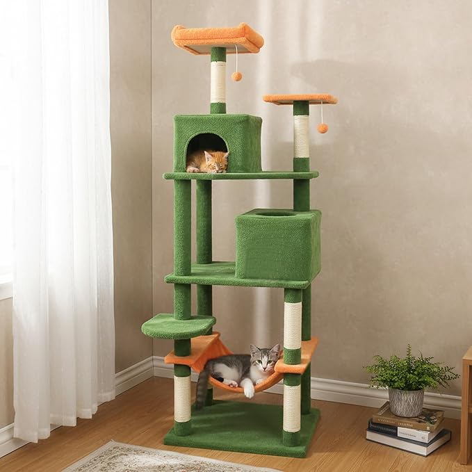 Tangkula Cat Tree for Indoor Cats, 75 Inch Extra Tall Cat Tower with Sisal Scratching Post, Padded Top Perch, Dual Condos, Hammock, 2 Dangling Balls, Platforms, Multi-Level Cat Climbing Furniture