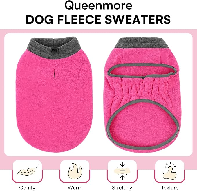 Queenmore Dog Sweater, Soft Fleece Vest Dog Jacket with Elastic Stretchable, Warm Turtleneck Pullover Design for Boy Girl Pet, Dachshund,Doggie, Cat, Kitten Chihuahua Bulldog Pug Beagles (Pink, XL)