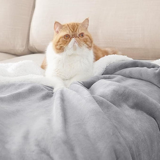Waterproof Dog Blanket, 3-Layer Flannel and Sherpa Pet Throw, Reversible Protector Cover for Bed Couch Sofa, Sliver Grey, 80"x90"
