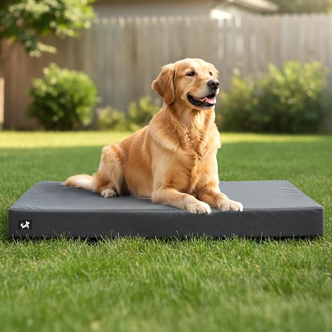 Sytopia 42 Inch Canvas Orthopedic Dog Bed for Large and Medium Dogs, Outdoor and Indoor Pet Bed, Waterproof & Washable Removable Cover, Non‑Slip Bottom, Supports up to 100 lbs, Dark Gray