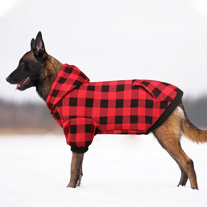 Dog Hoodie Sweater Red Buffalo Plaid Pet Clothes Warm and Soft Breathable Cozy Pet Hoodies for Large Dogs Dog Sweaters for Extra Large Dogs with Pocket(XL)