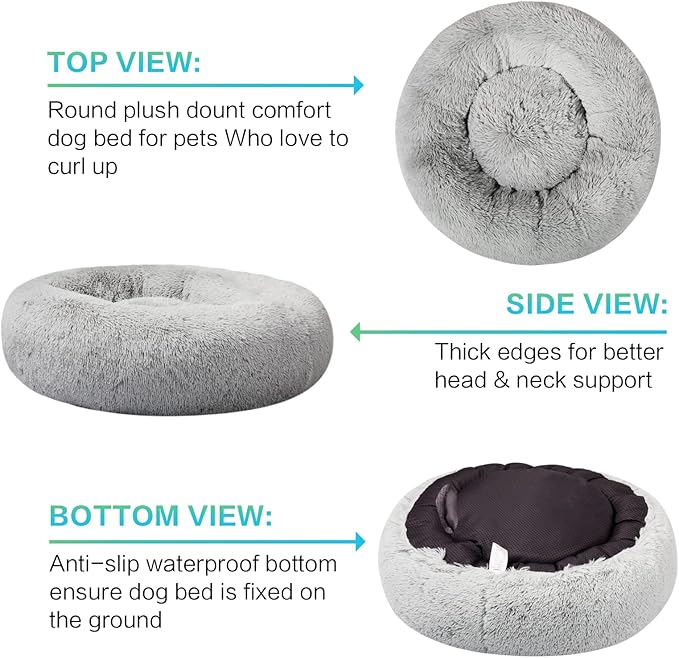 SAVFOX Calming Dog Bed, Anti Anxiety Dog Bed, Plush Donut Dog Bed for Small Dogs, Medium, Large & X-Large, Soft Fuzzy Comfy Dog Bed in Faux Fur, Washable Cuddler Pet Bed, Multiple Sizes XS-XL