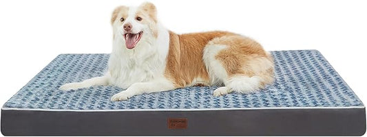 Dog Bed Mats for Large Big Dog - Orthopedic Dog Pet Durable Crate Bed Mattress of Thick Egg Foam Crate, Rose Plush Washable Cover, Waterproof Lining and Non-Slip Bottom(L(36''x27''x3''), Grey Side)