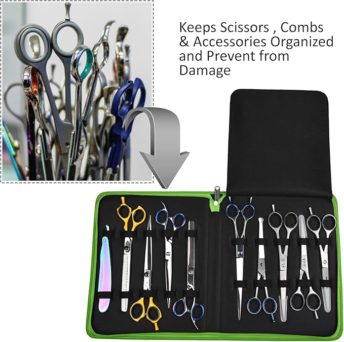 Case Holds 10 Grooming or Beauty Shears (GREEN)