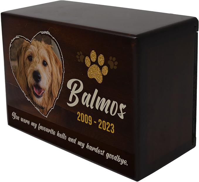 Custom Pet Keepsake Urns for Dogs, Wooden Box for Pet Ashes with Photo for Your Beloved Pets, Pet Cremation Urns as Sympathy Gifts for Pet Lovers - Small, 6" x 4" x 2.75" (Design 11)