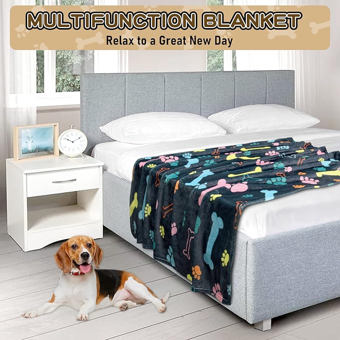 Rezutan Dog Blankets for Large Dogs, Medium Dog Blanket Soft Fluffy Premium Fleece Flannel Throw for Pet Puppy Cat Paw Blanket, Black Grey, 50x60 inch