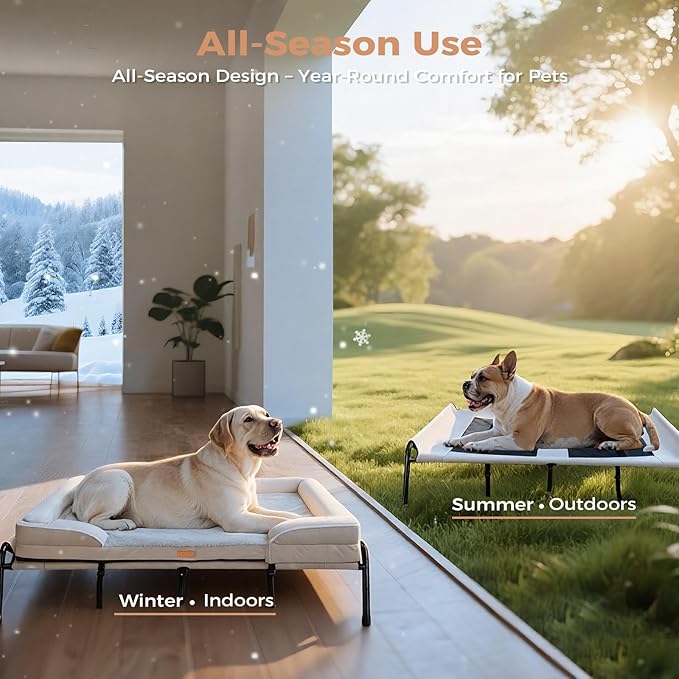 Lekereise Raised Dog Bed for Large Dog 46x33 Inch, Orthopedic Pet Beds with Waterproof Egg Crate Foam, Removable Dogs Couch Bed for Indoor Outdoor, 2-in-1 Design, Load 110lb, Beige