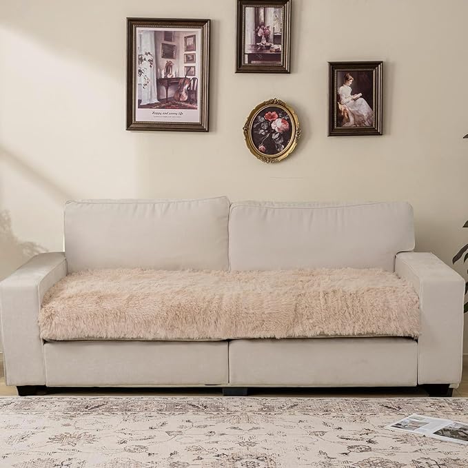 Dogs/Cats Bed Mats, Dog Pad Washable Removable Couch Cover with Anti-Slip Back, Plush Long Fur Mat, Perfect for Small, Medium and Large Dogs.(Beige, 30"x53")