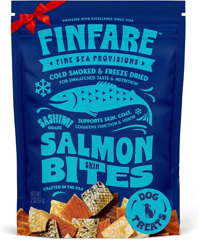 Finfare Freeze Dried Dog Treats, Salmon Skin Bites, Protein & Omega-3s, Grain Free Salmon Dog Training Treats, Crafted in USA, 2oz