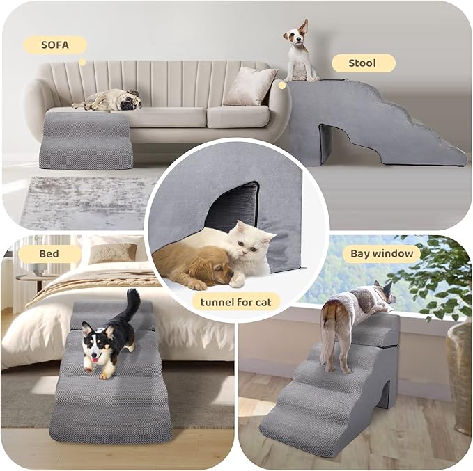 30-36 inches High Foam Dog Stairs & Steps for High Beds Tall (30 H 6-Tier Gray)
