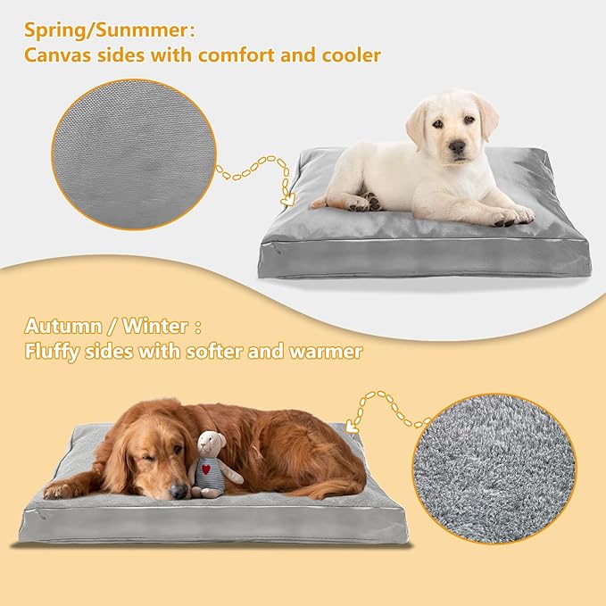 Dog Bed Cover,Heavy Duty Durable Waterproof Fluffy Soft Short Plush Replacement Dog Bed Covers,44" L x 32" W x 4" H Inch Washable Removable Pet Bed Mattress Cover with Zipper.Grey,Cover Only.