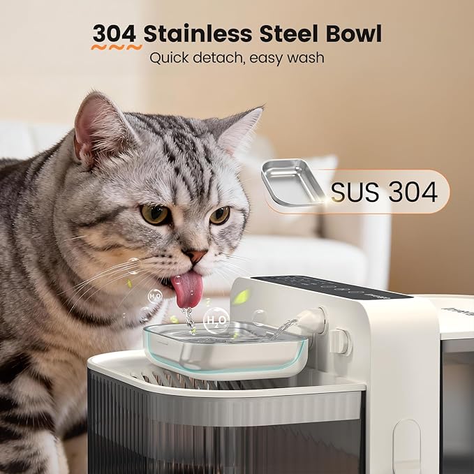 No-Filter Wireless Cat Water Fountain, 3.5L Stainless Steel Pet Fountain for Cats & Dogs – Wastewater Separation, Auto Refill, Ultra-Quiet 3000mAh Battery, Indoor Smart Water Dispenser