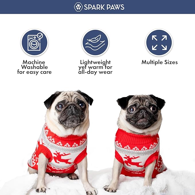 Spark Paws Christmas Dog Sweater - Ultra Soft Holiday Knit Sweater for Small, Medium & Large Dogs, Cute Pet Sweater for French Bulldogs & Big Dogs, Potty V Cut Design Jacket (Winter Wonderland, 3XL)