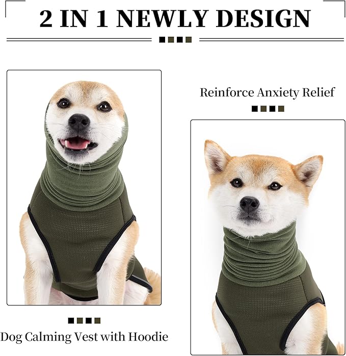 ROZKITCH Dog Anxiety Vest Hoodie with Head Cover, Jacket for Noise Block & Ear Protection, Calming Coat for Travel & Vet Visits ArmyGreen S