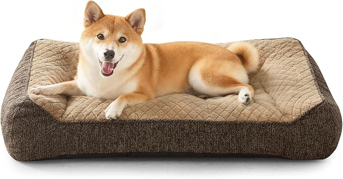 JOEJOY Orthopedic Dog Bed Medium Sized Dogs, Extra Thick Supportive Big Dog Couch Bed with Sides and Waterproof Lining, Ultra Soft Pet Bed Sofa, Brown, 35''x25''