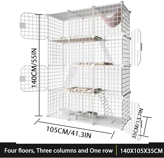 Large Cat Cage Enclosure Indoor DIY Cat Playpen Pet Home Small Animal House Detachable Metal Wire Kennels Crate Large Exercise Place Ideal for 1-4 Cat (White, 41.3" Lx14 Wx55 H, 1)