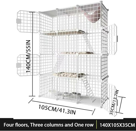 Large Cat Cage Enclosure Indoor DIY Cat Playpen Pet Home Small Animal House Detachable Metal Wire Kennels Crate Large Exercise Place Ideal for 1-4 Cat (White, 41.3" Lx14 Wx55 H, 1)
