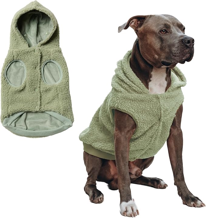 Spark Paws Fleece Dog Jacket, Hooded Sweater Vest, Warm Coat for Winter - Suitable for Small Medium Large XL XXL Breeds - Light Green - 4XL