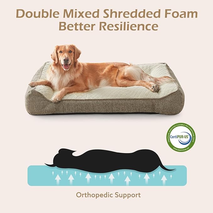 JOEJOY Extra Large Orthopedic Dog Beds Large Sized Dog, Extra Thick Supportive Big Dogs Bed with Sides and Waterproof Lining, Ultra Soft Pet Bed Sofa, Beige, 48''x35''