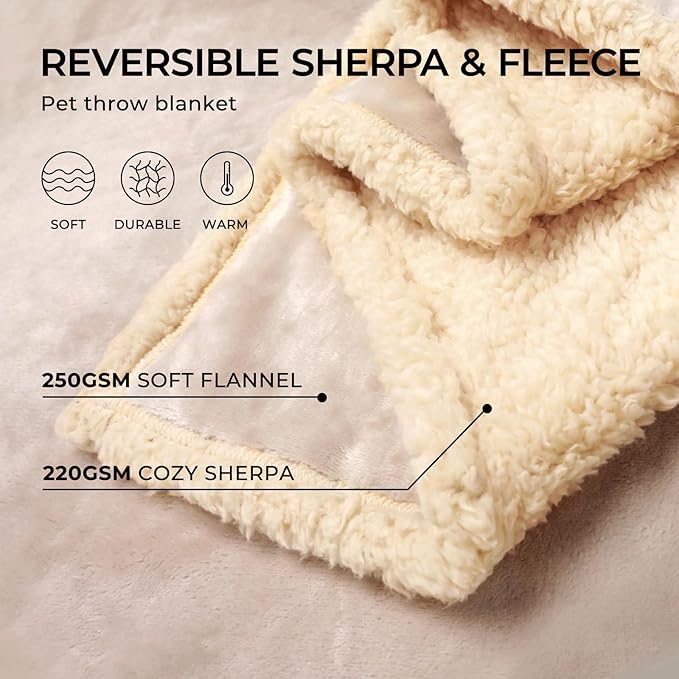 Luciphia Waterproof Pet Blankets, Liquid Pee Proof Dog Blanket for Sofa Bed Couch, Reversible Sherpa Fleece Furniture Protector Cover for Small Medium Large Dogs Cats, Dark Beige King Size（100" x 85"）