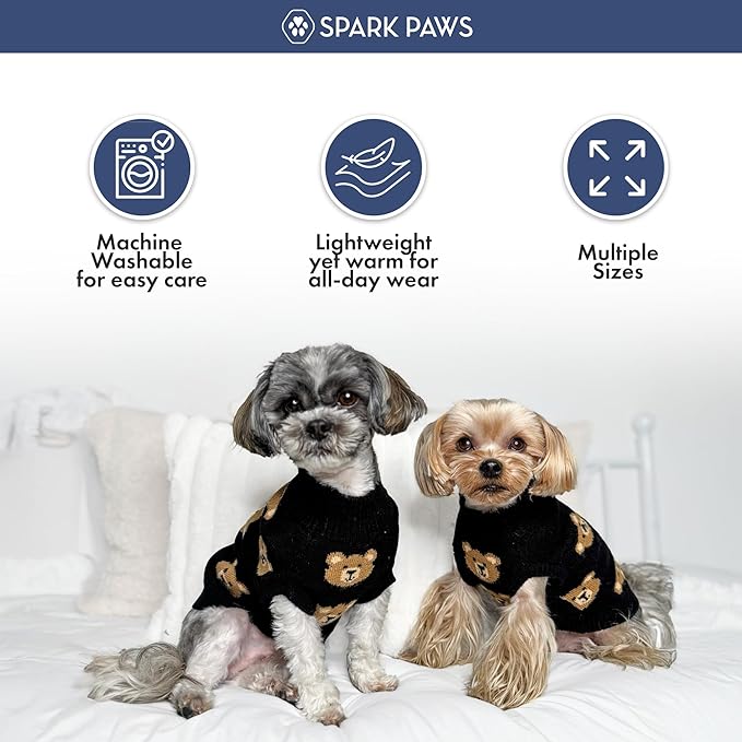 Spark Paws Knit Dog Sweater – Ultra Soft Warm Winter Dog Sweater for Small, Medium & Large Dogs – Stretch Fit Pet Sweater for French Bulldog, Pitbull, Girl & Boy Dogs Jacket, (Broken Teddy, L)