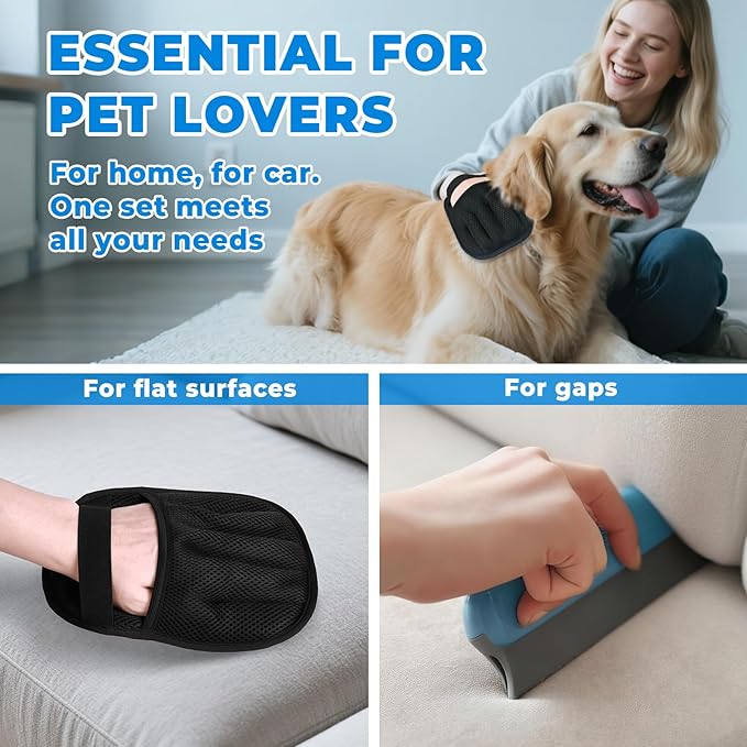 GRENTY Pet Hair Removal Glove for Dogs & Cats (2 PCS), Upgraded Five-Finger Electrostatic Magic Brush Pet Hair Remover, Pet Hair Removal Tools for Clothing, Carpet, Sofa Gaps, Car Seat