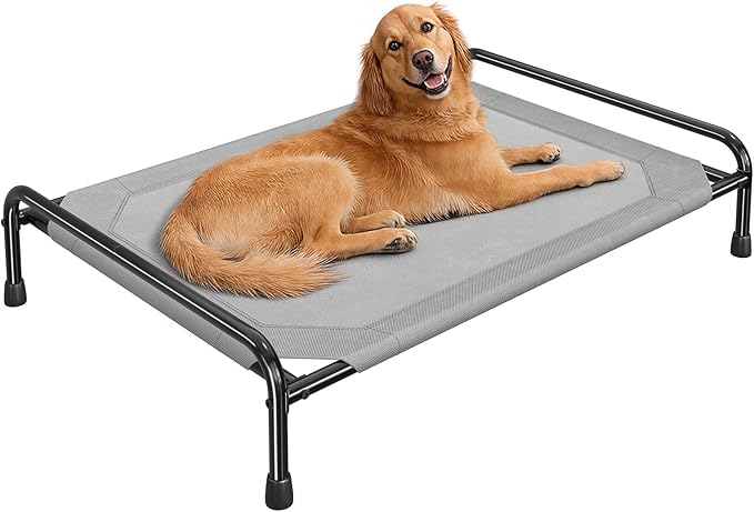 Dog Beds Large Sized Dog, Elevated Dogs Bed for Large Dogs, Portable Cooling Pet Cot with Breathable & Waterproof Mesh, Indoor & Outdoor Raised Pet Hammock Bed, Grey