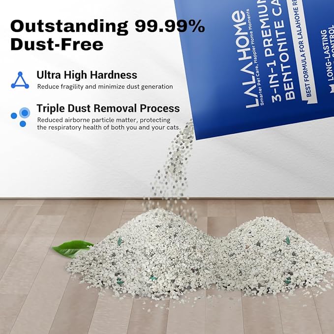 LALAHOME Clumping Cat Litter, Premium Bentonite Cat Litter Sodium-Based, Dust-Free, Strong Durability, Odor Control, Natural Mineral Formula Unscented Litter for RealScooper - 15 lb. Box
