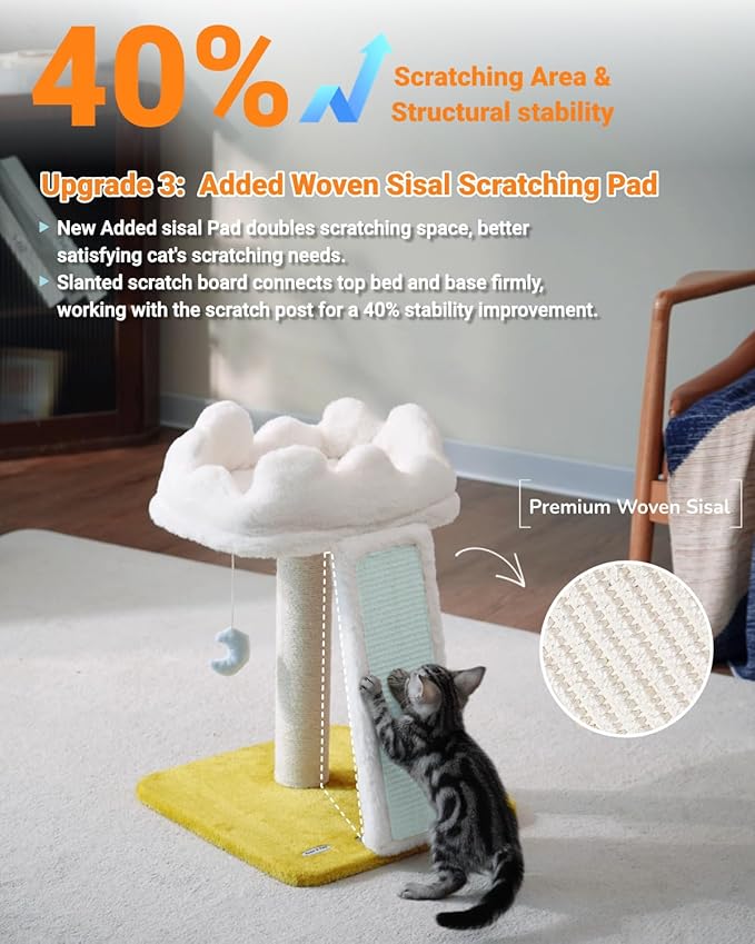 Happi N Pets New Cloud Cat Tree Tower, Cat Scratching Post with Bed, Small Cat Tree, Compact Cat Tower with Scratching Pad & Cloud Soft Perch & Cute Toys, Extra Toy, Bounus Catnip