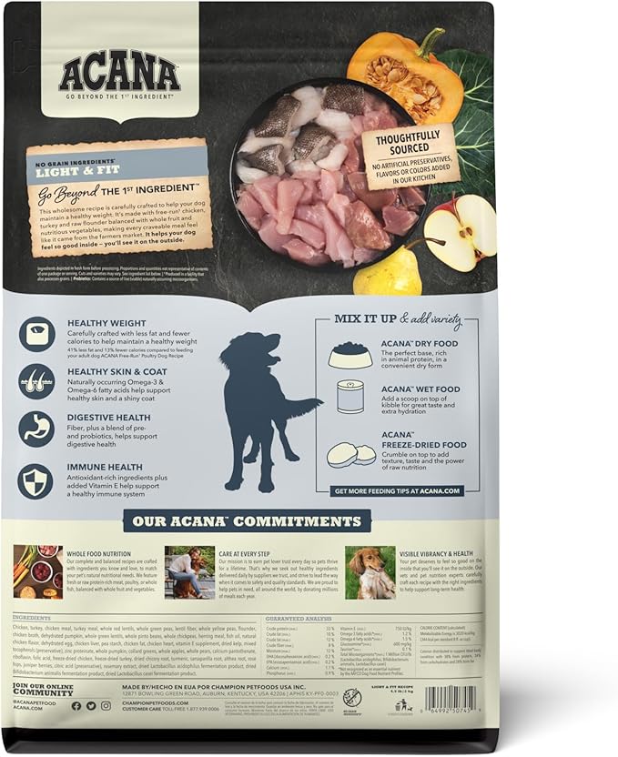 ACANA Grain Free Dry Dog Food Light & Fit Recipe 4.5lb Bag