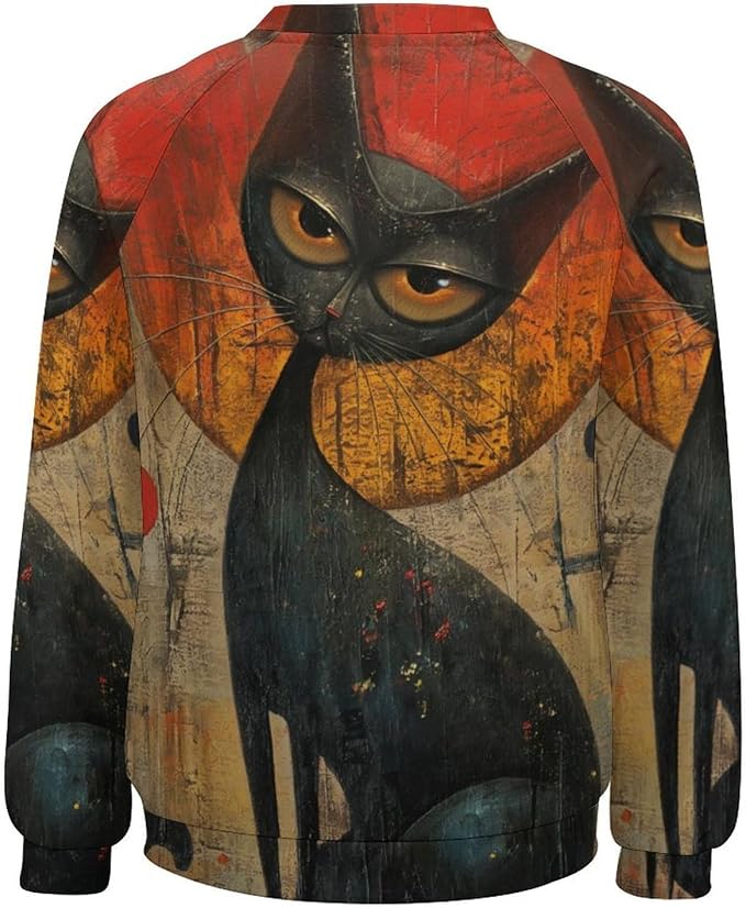Biacolum Long Sleeve Shirts for Women Mid Century Retro Style Atomic Cat 3D Graphic Sweatshirts Fall Crewneck Pullover Top