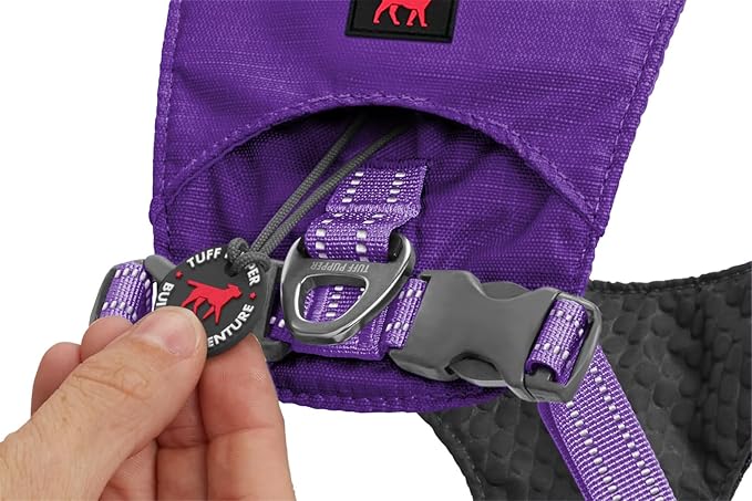 Tuff Pupper All-Day Wear Dog Harness | for Walking, Trail Running, Hiking | Front & Back Leash Clips | Reflective Trim | Easy On/Off Buckles | Lightweight Breathable | No Pull Design (Small, Purple)