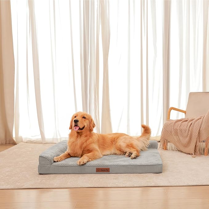 Orthopedic Dog Beds Large Sized Dog, 44x32x6 Inches Memory Foam Pet Bed for Large Dogs, Washable Removable Cover, Nonskid Bottom, Waterproof, Light Grey