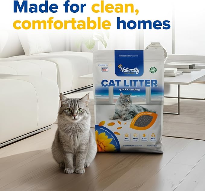 Naturally Non Allergic Pellet Clumping Cat Litter - 100% Natural Sunflower Hulls, Sunflower Scent, 22 lb