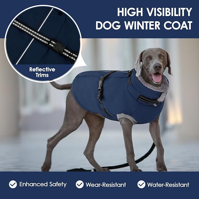 AOFITEE Small Dog Coat with Harness Built in, Fleece Dog Winter Jacket, Reflective Puppy Winter Coat with Zipper On Back, Warm Turtleneck Pet Sweater Windproof Puffer Jacket for Chihuahua, Yorkie, XS